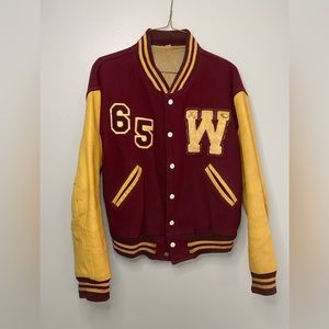 Vintage 1965  Mens Large 42 Letterman Varsity Maroon Wool Leather Jacket